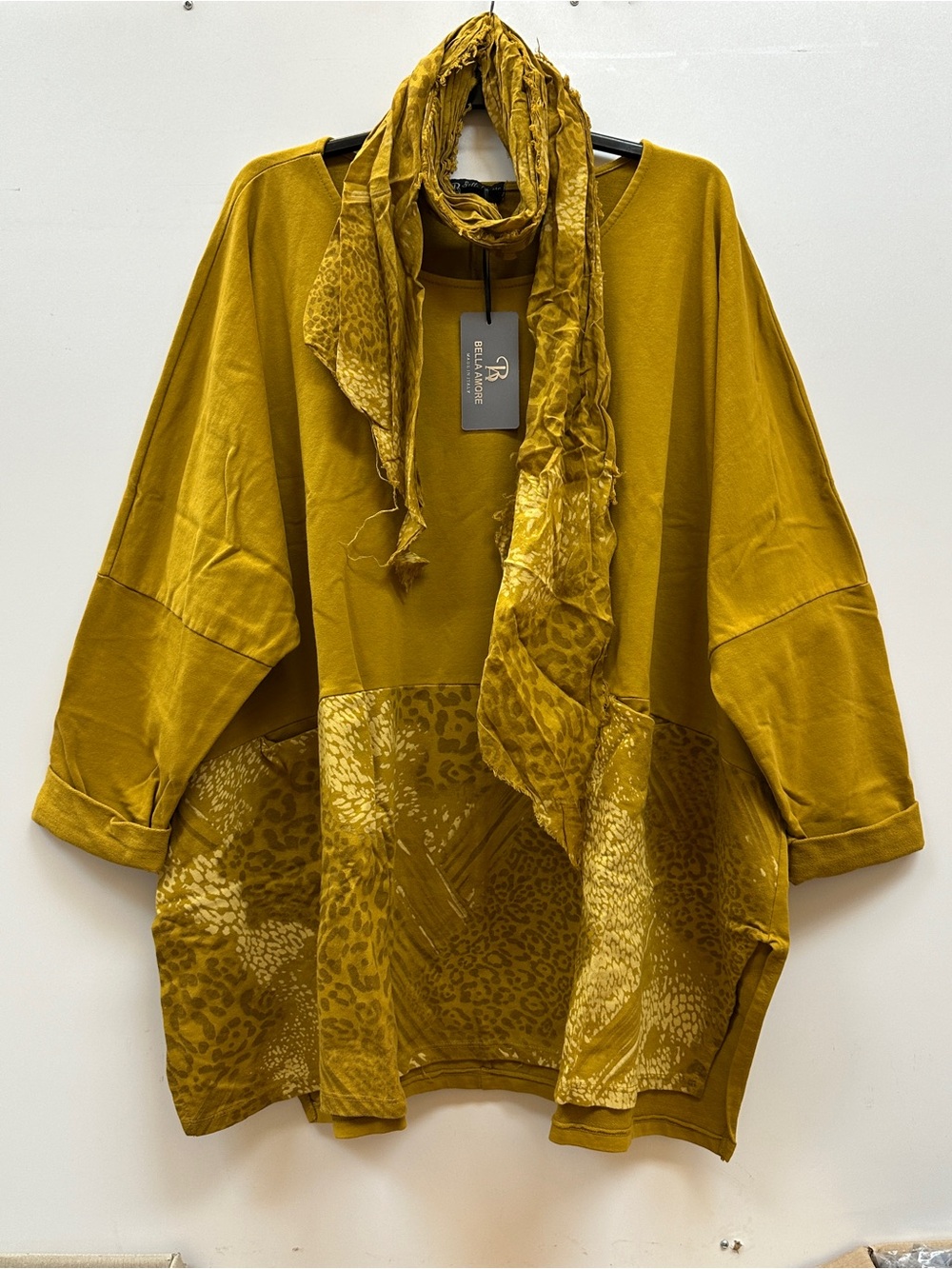 XXL Italy made,Bella Amore 100% Cotton, Mustard Sweatshirt with Scarf
